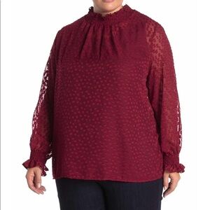 Everleigh Mock Neck Smocked Sheer Blouse size 1XL